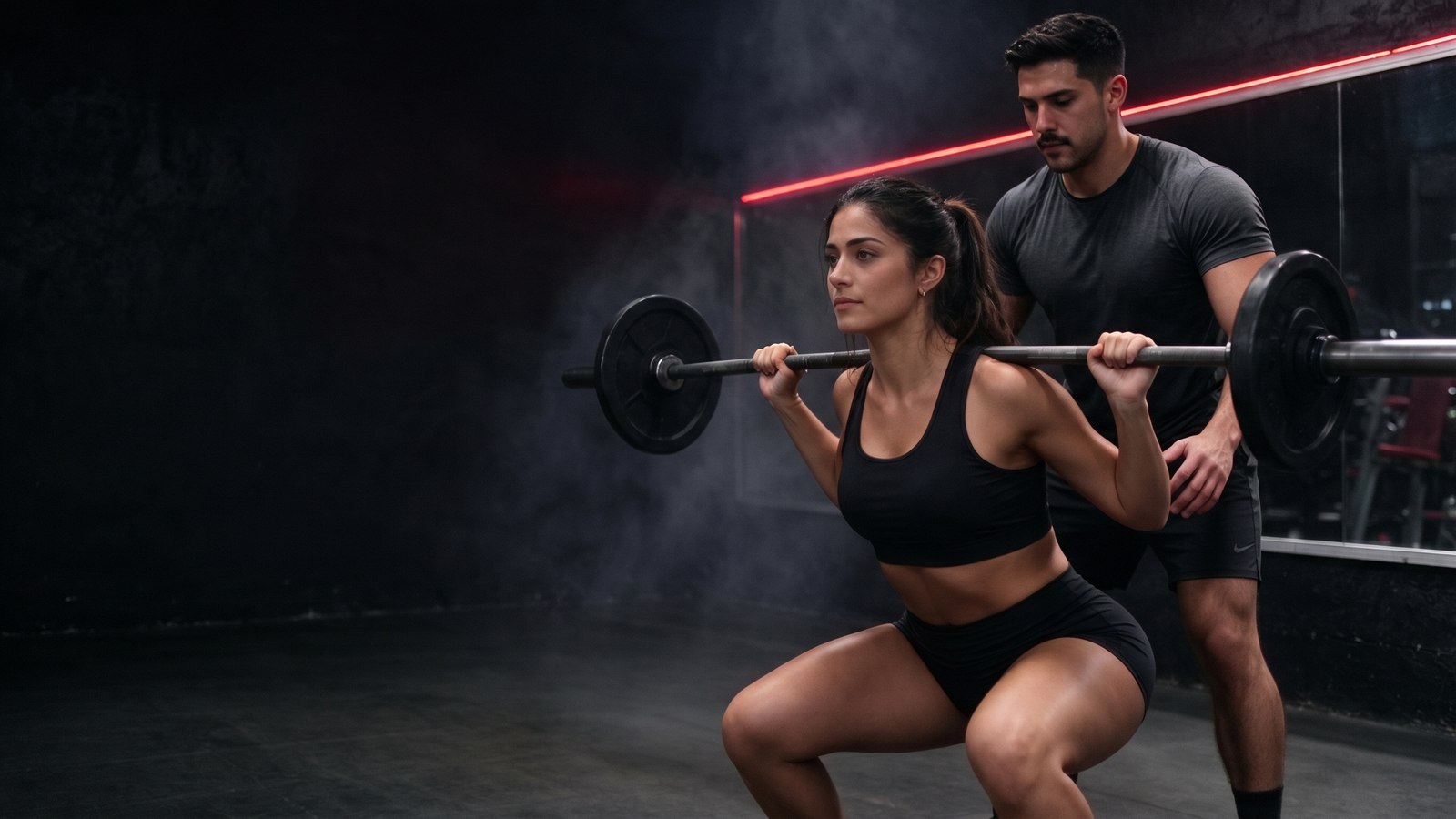 Una pareja entrenando juntos en Titanium Gym Sucursal Tec