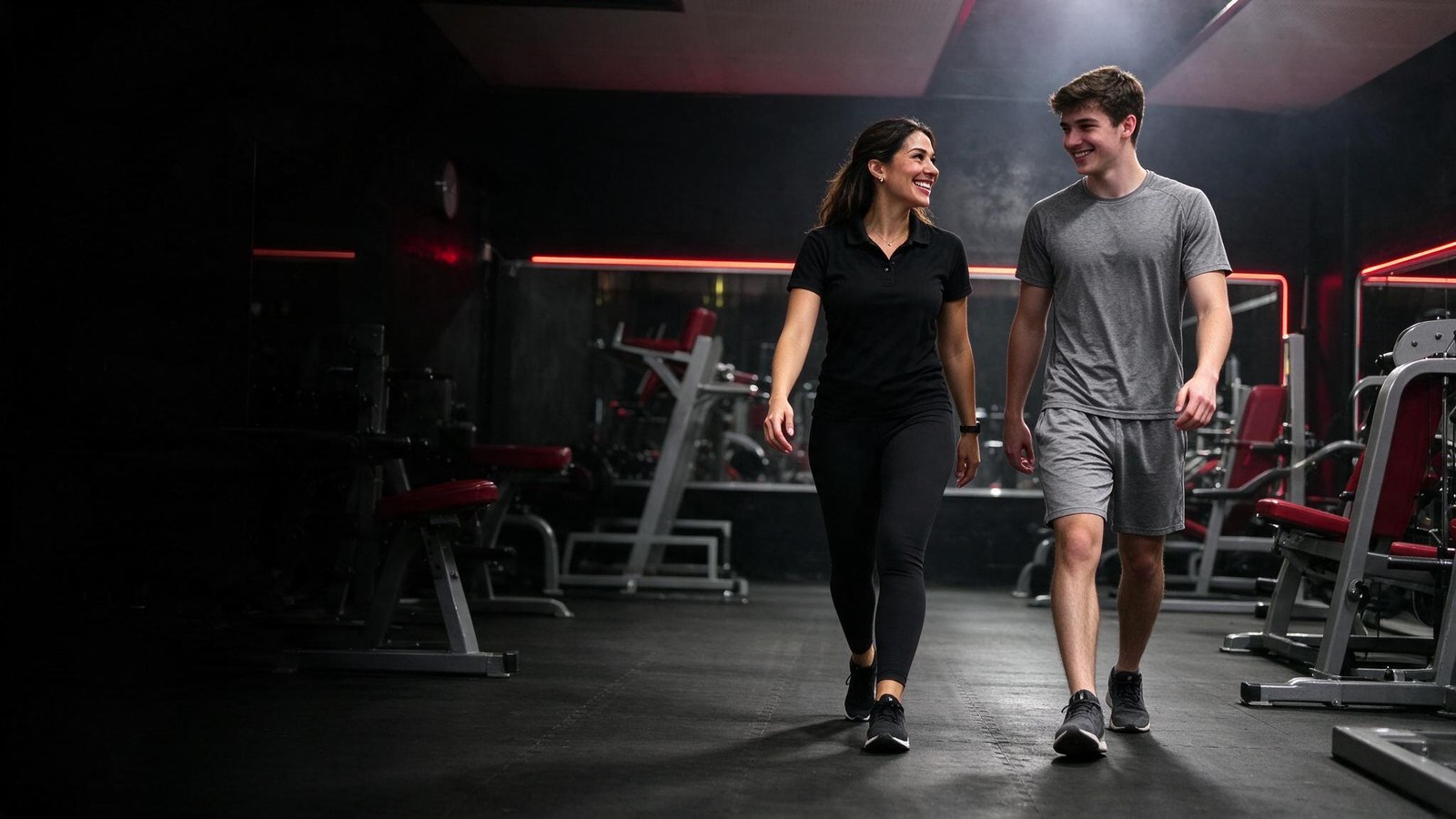 Un entrenador guiando a un principiante en Titanium Gym Sucursal Tec